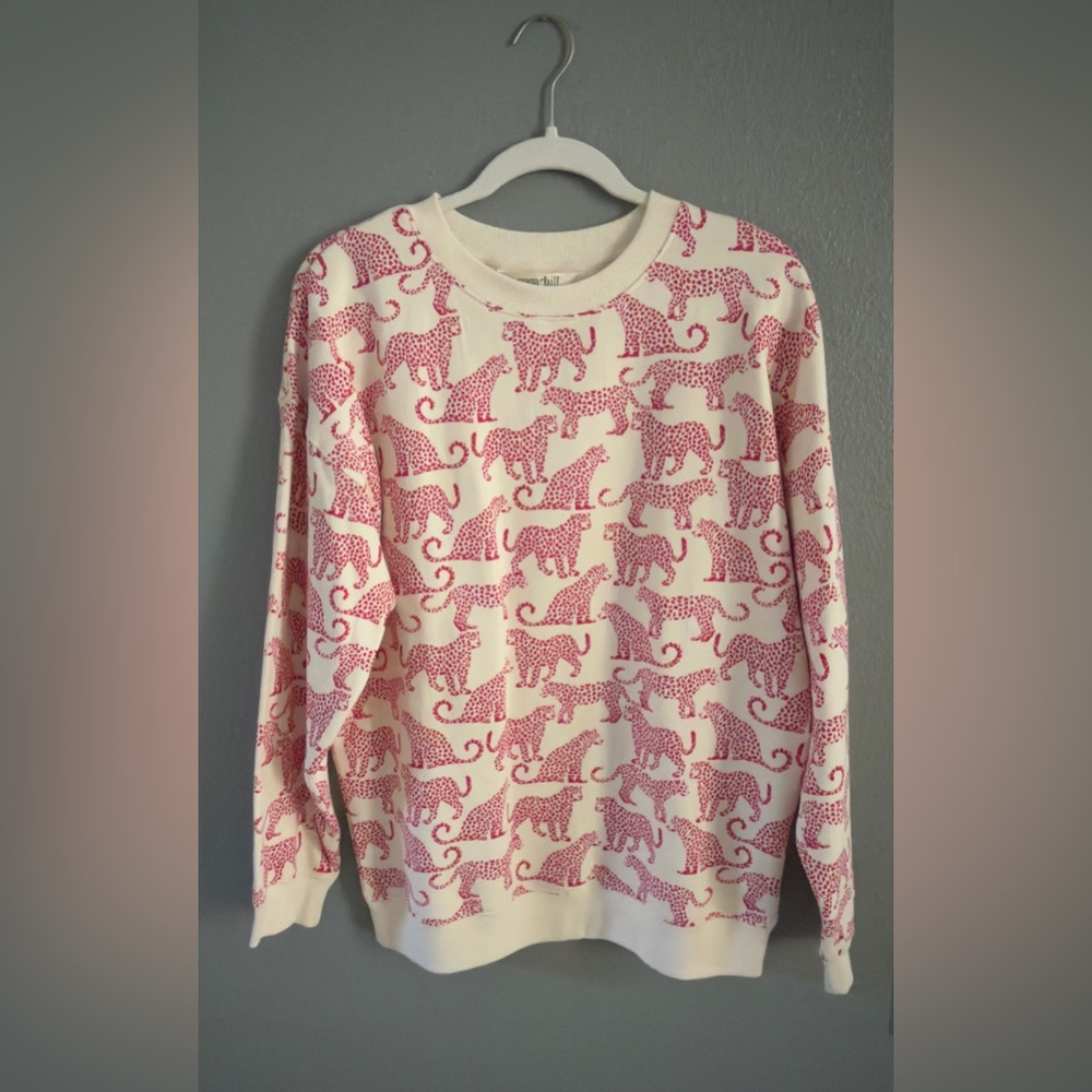 Sugarhill Leopard Print Crew Neck Sweater - Pink & Cream